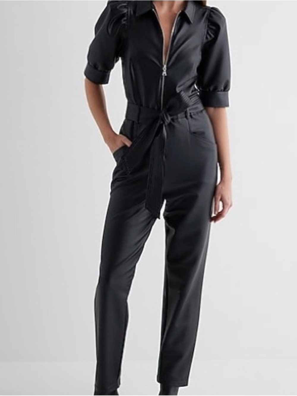 Express NWT black faux leather jumpsuit size small - Picture 1 of 9